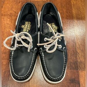 Sebago Docksides Black Leather Low Top Casual Boat Shoes Women’s 7 M